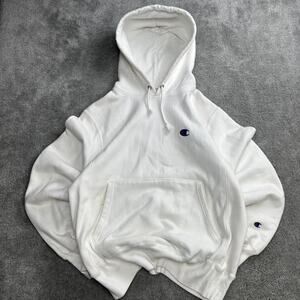 Vintage Champion Reverse Weave Hoodie Men's Size Small White Y2K Baggy Skater